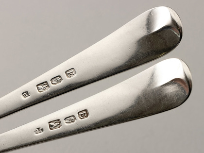 Irish Silver Georgian Tablespoons (Pair) - Newton Family Crest, Irish Ducal Coronet, John Bayly